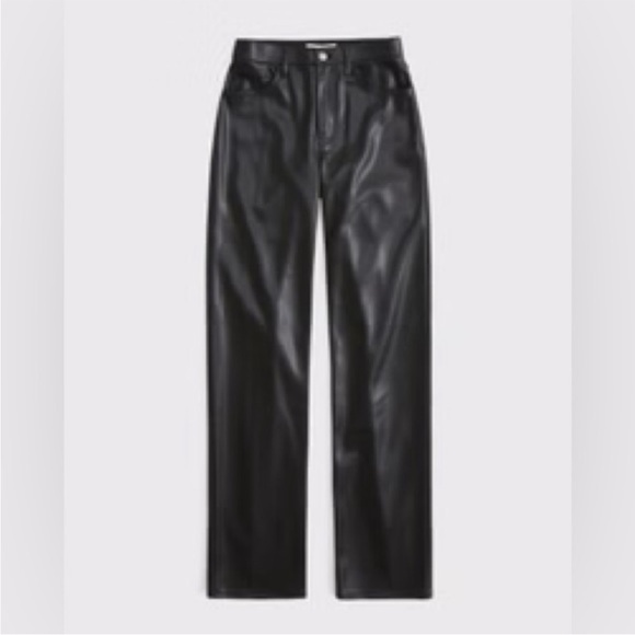 Abercrombie & Fitch Curve Love Ultra High Rise 90s Straight Vegan Leather Pant - Picture 2 of 11
